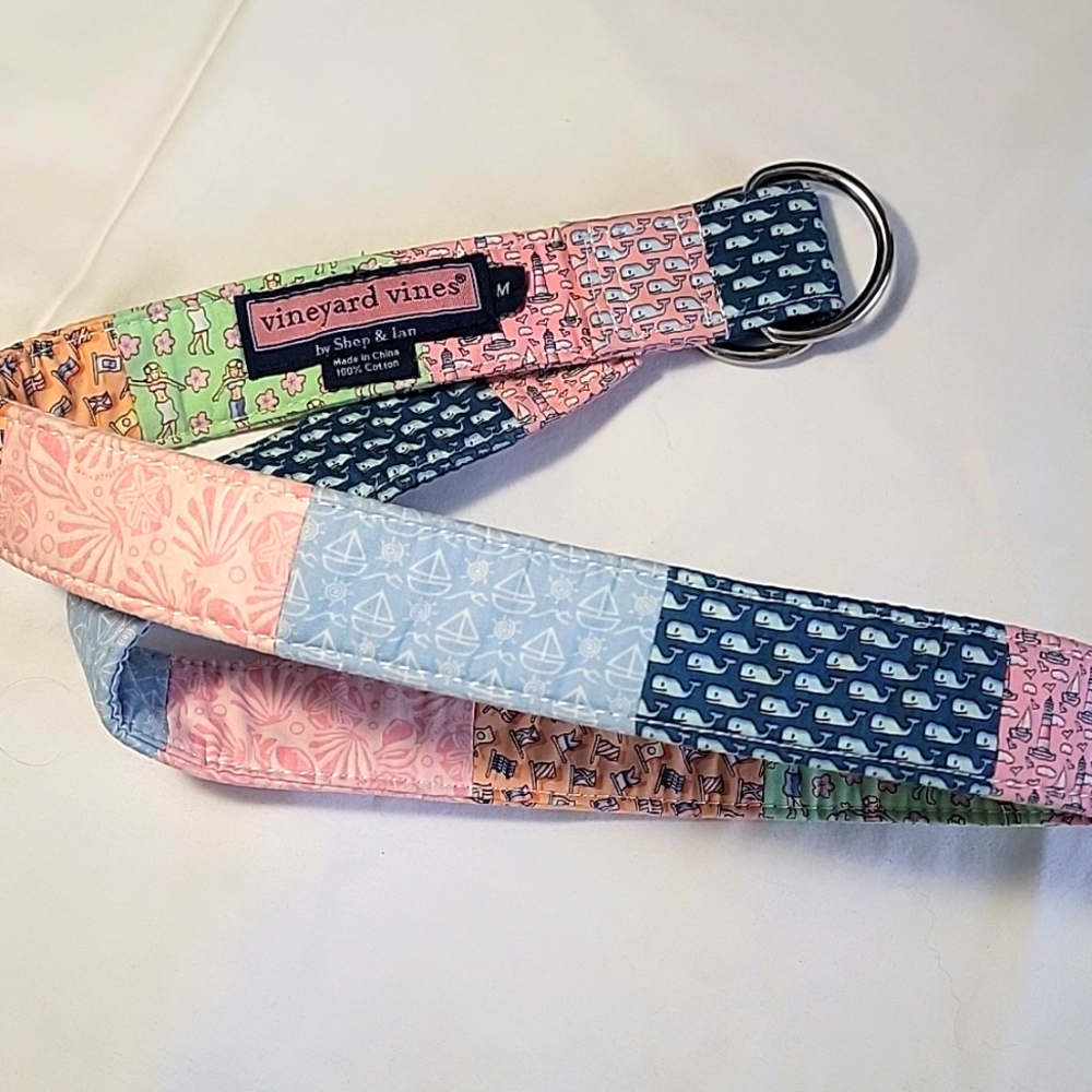 Vineyard Vines Patchwork Colorful Belt Size Medium 100% Cotton Whales Shells